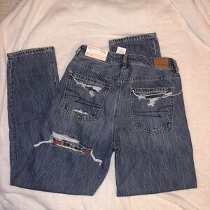 American Eagle Outfitters Blue Relaxed Jeans with Distressed Details